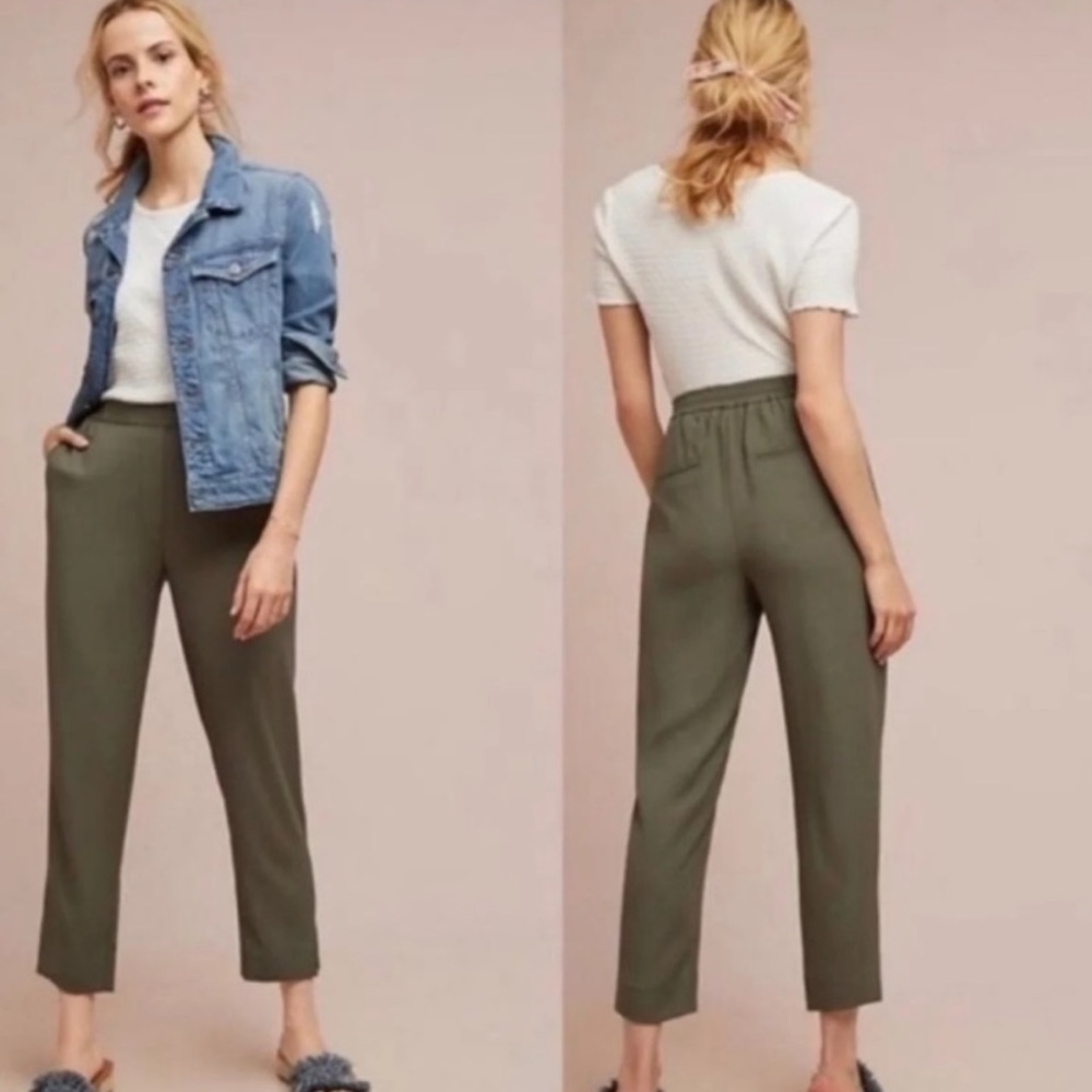 Anthropologie The Essential Pull-On Trousers Elastic Waist Green S